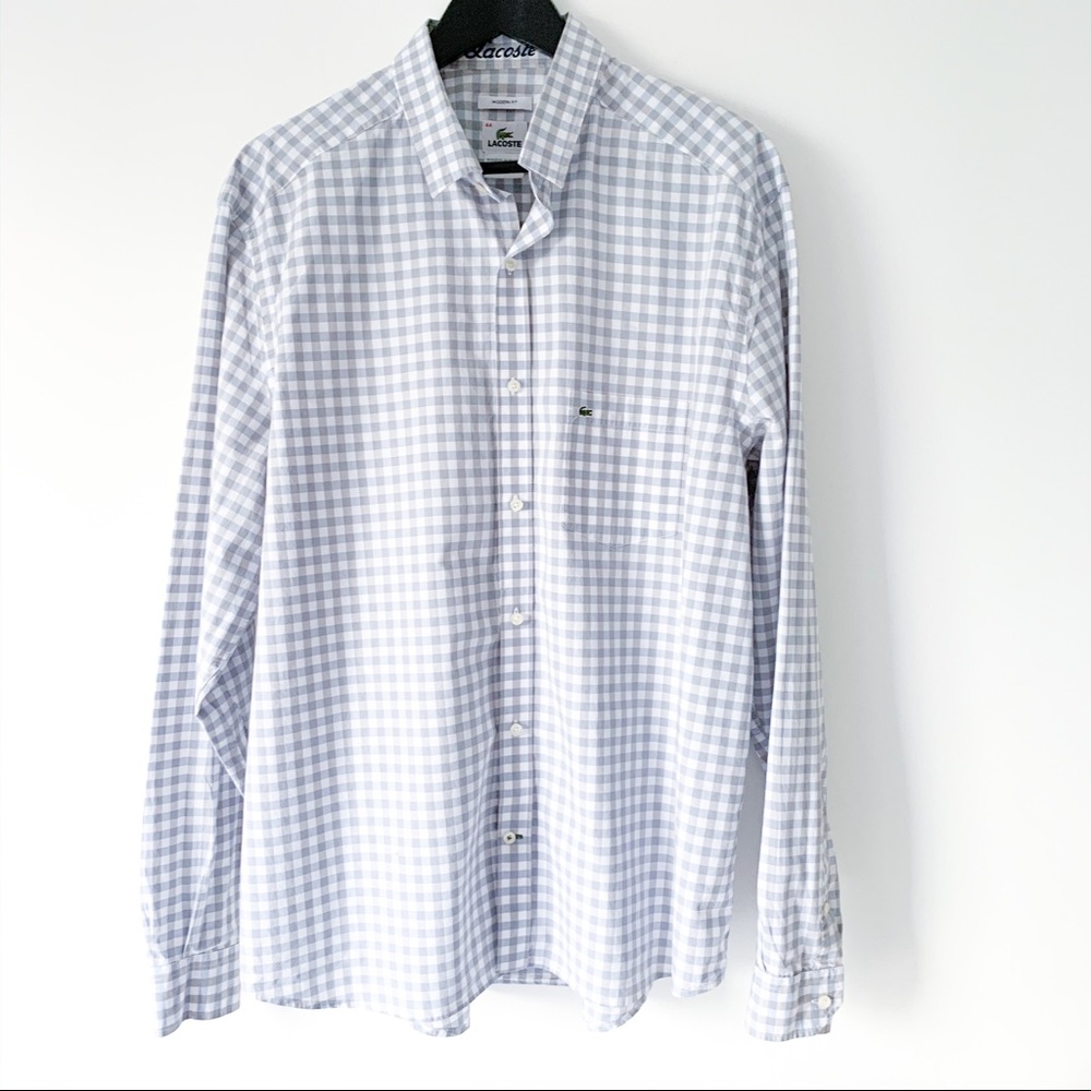 💙 Lacoste | Modern Fit Plaid Button Down - Picture 1 of 8